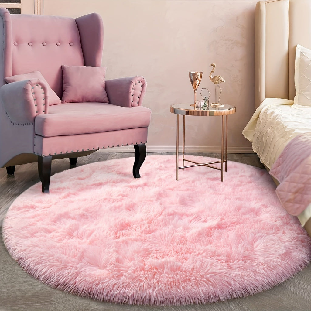 RoséDream: Round Pink Fluffy Rug – Decorative for Living Room, Bedroom & Christmas Decoration
