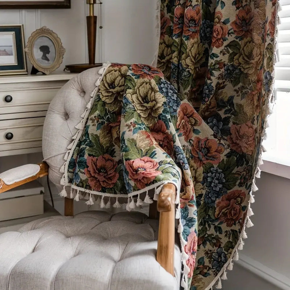 RosenErbe: Curtain in Jacquard Floral Pattern with Tassels – Decorative & Light Filtering for Living Room