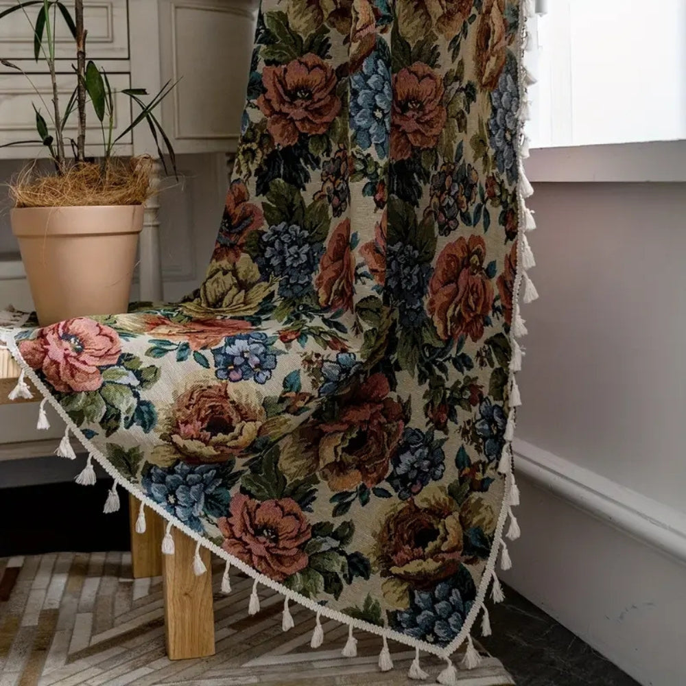RosenErbe: Curtain in Jacquard Floral Pattern with Tassels – Decorative & Light Filtering for Living Room