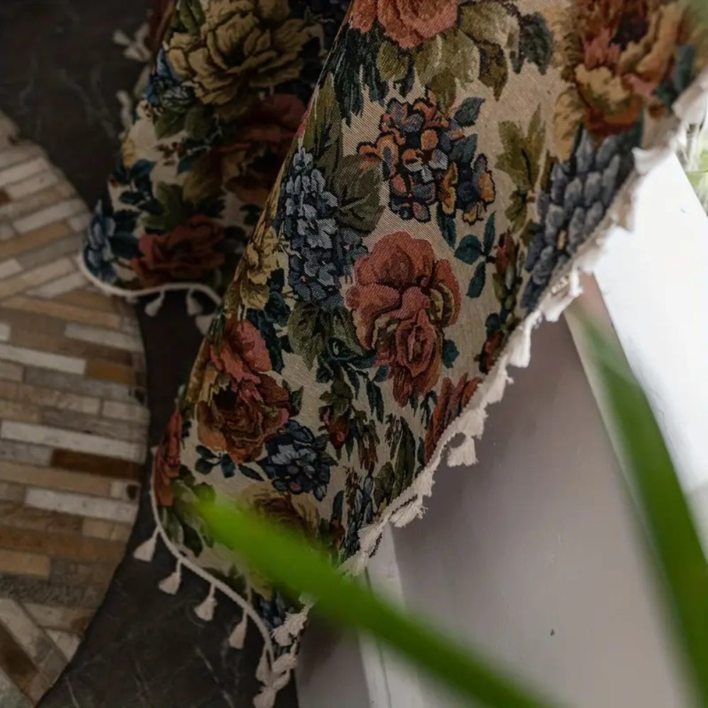 RosenErbe: Curtain in Jacquard Floral Pattern with Tassels – Decorative & Light Filtering for Living Room