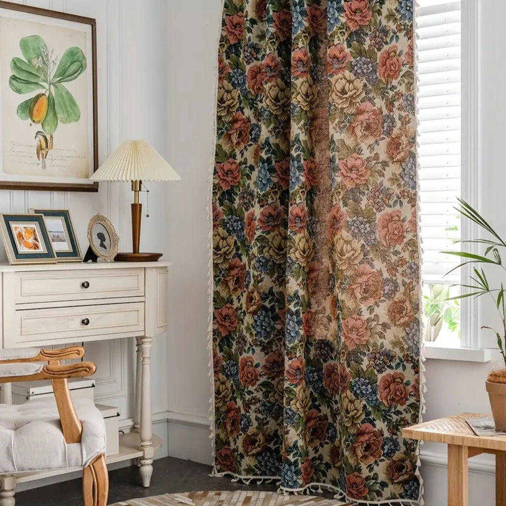 RosenErbe: Curtain in Jacquard Floral Pattern with Tassels – Decorative & Light Filtering for Living Room