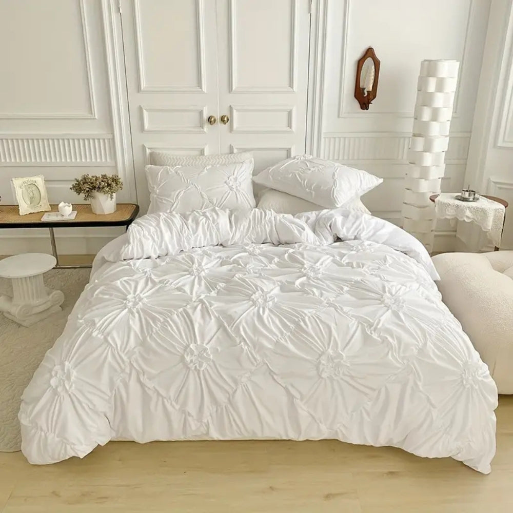 RosenMagic: Modern Duvet Cover Set – Comfortable, Durable & Decorative with Pleat and Flower Details
