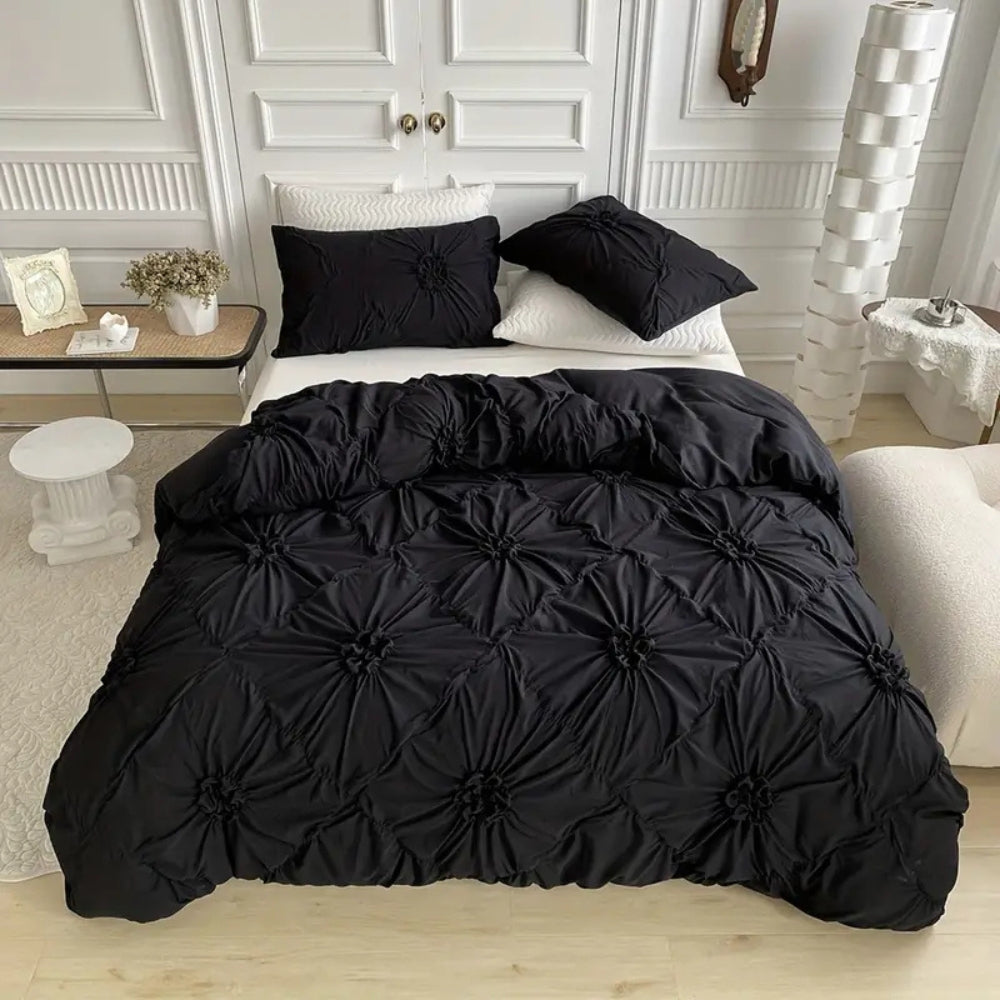 RosenMagic: Modern Duvet Cover Set – Comfortable, Durable & Decorative with Pleat and Flower Details