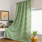 Rose Garden Green: Curtain with Rose Pattern & Tassels – Semi-Transparent & Decorative for Living Room & Bedroom