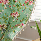 Rose Garden Green: Curtain with Rose Pattern & Tassels – Semi-Transparent & Decorative for Living Room & Bedroom
