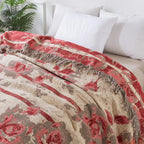 Rosewood Grace: Elegant Cotton Blanket with Jacquard Floral Pattern & Light Texture – for Sofa & Bedroom