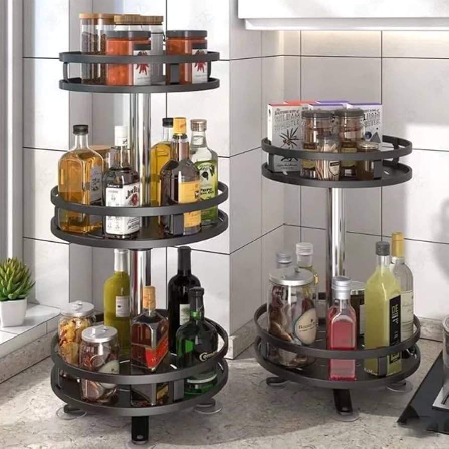 Rotating Storage Organizer, Carbon Steel, 360° Rotating Base, 1/2/3-Tier Options