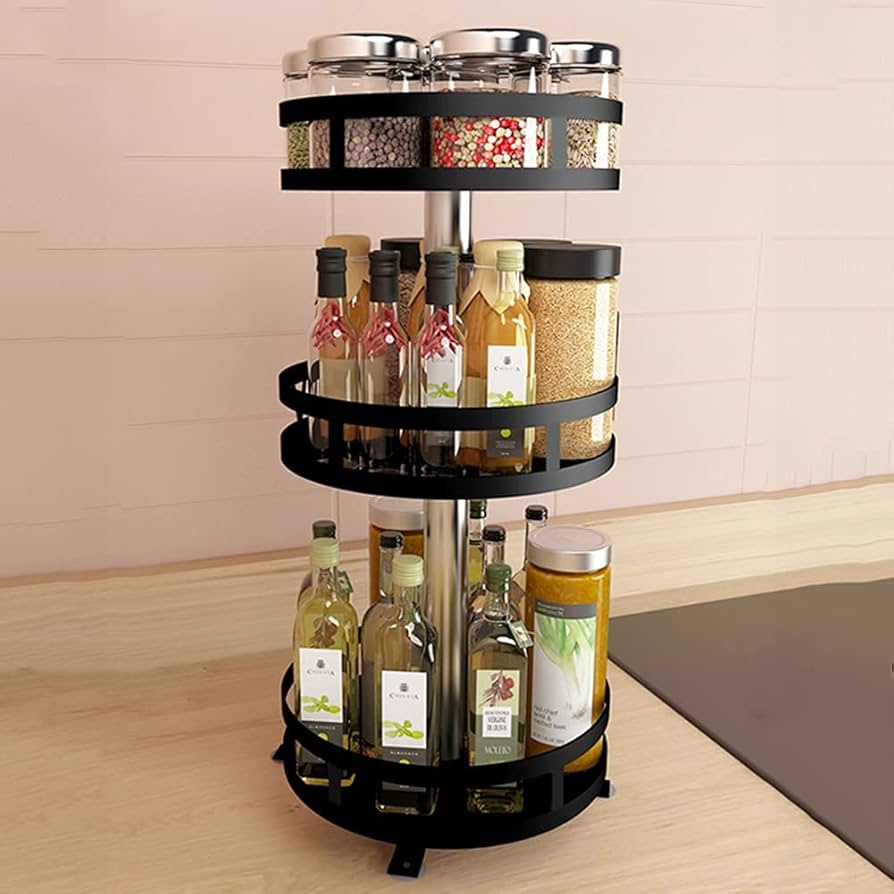Rotating Storage Organizer, Carbon Steel, 360° Rotating Base, 1/2/3-Tier Options