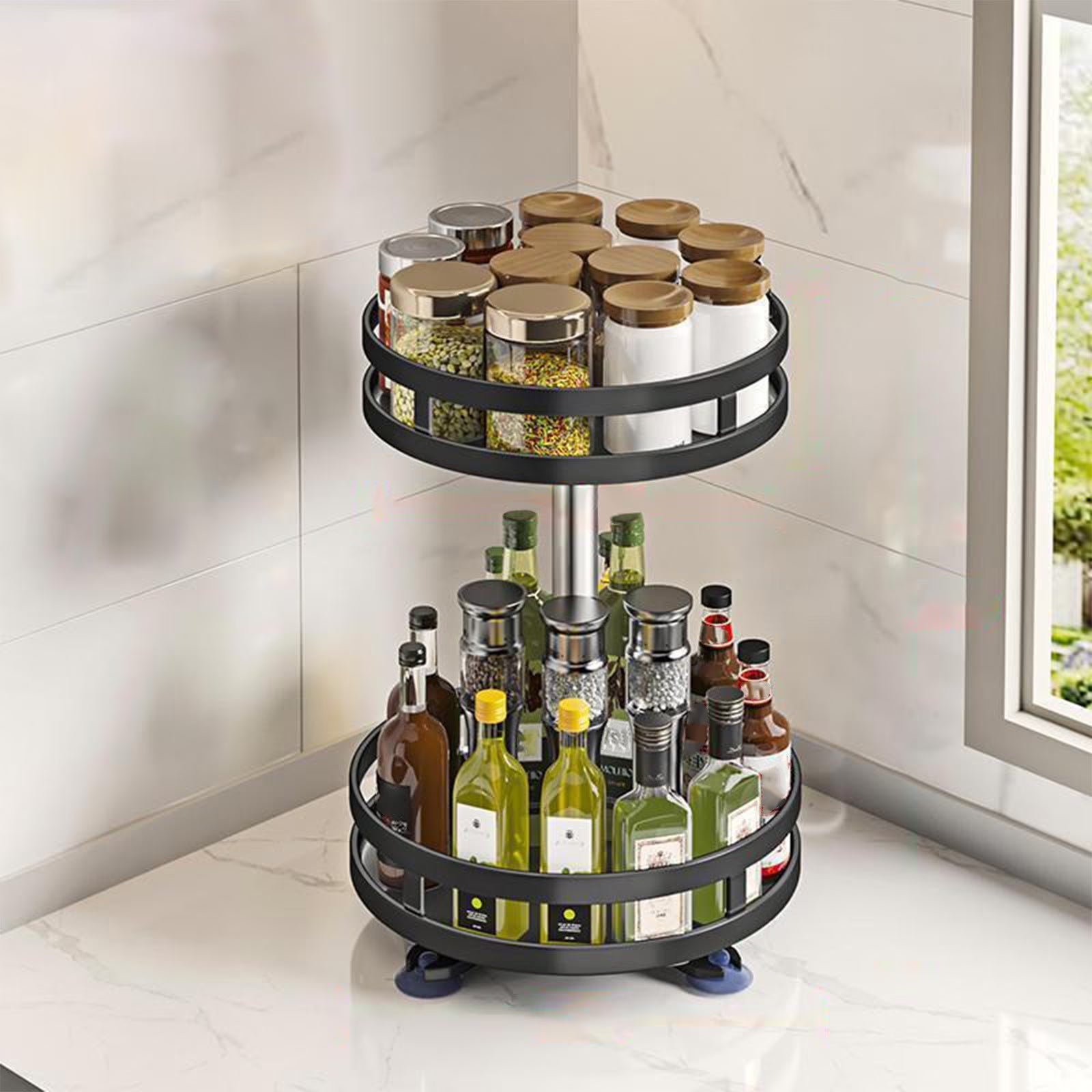 Rotating Storage Organizer, Carbon Steel, 360° Rotating Base, 1/2/3-Tier Options
