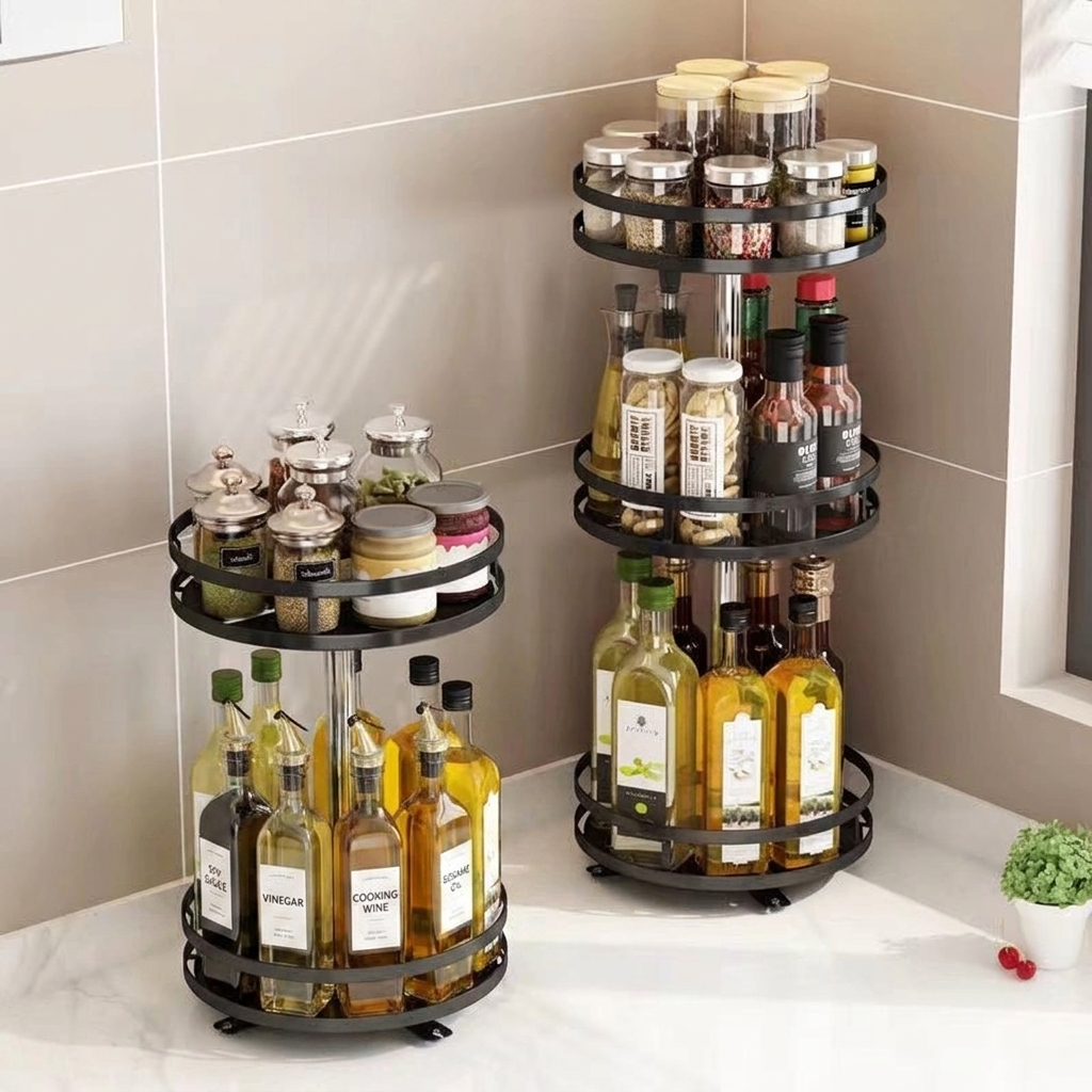 Rotating Storage Organizer, Carbon Steel, 360° Rotating Base, 1/2/3-Tier Options