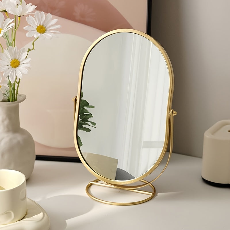 Vanity Mirror 360 Degree Rotation Iron Frame Tabletop Design