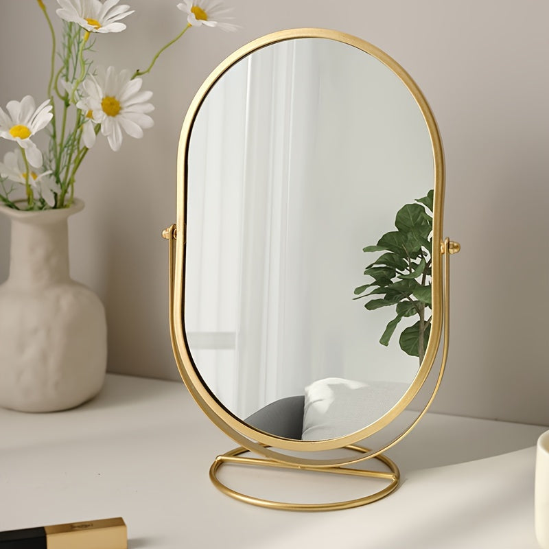 Vanity Mirror 360 Degree Rotation Iron Frame Tabletop Design