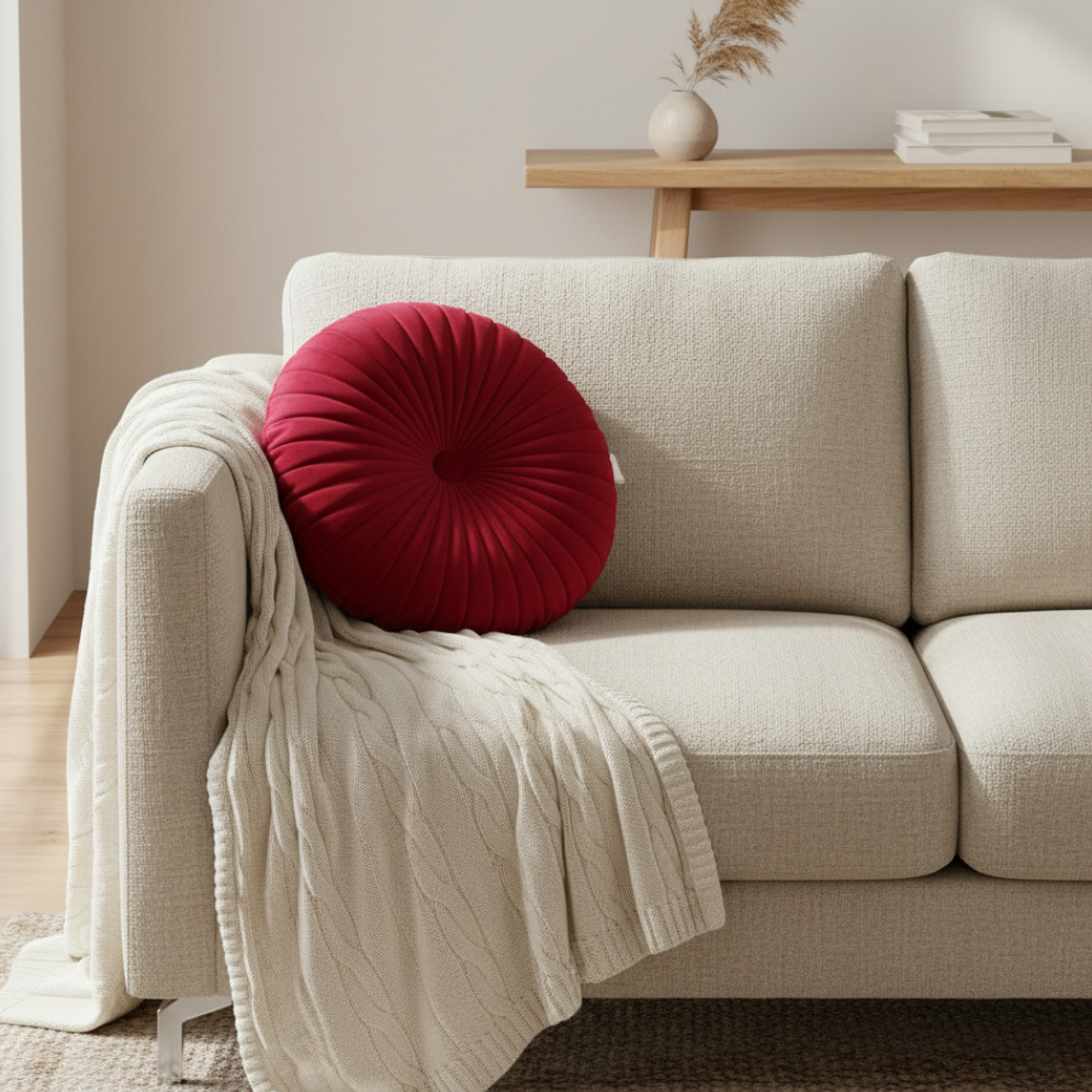 Round Velvet Cushion Velvet Upholstery Satin Red