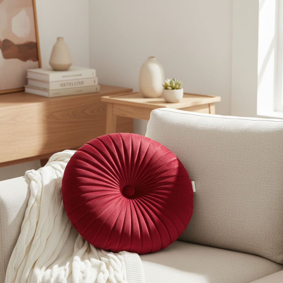 Round Velvet Cushion Velvet Upholstery Satin Red