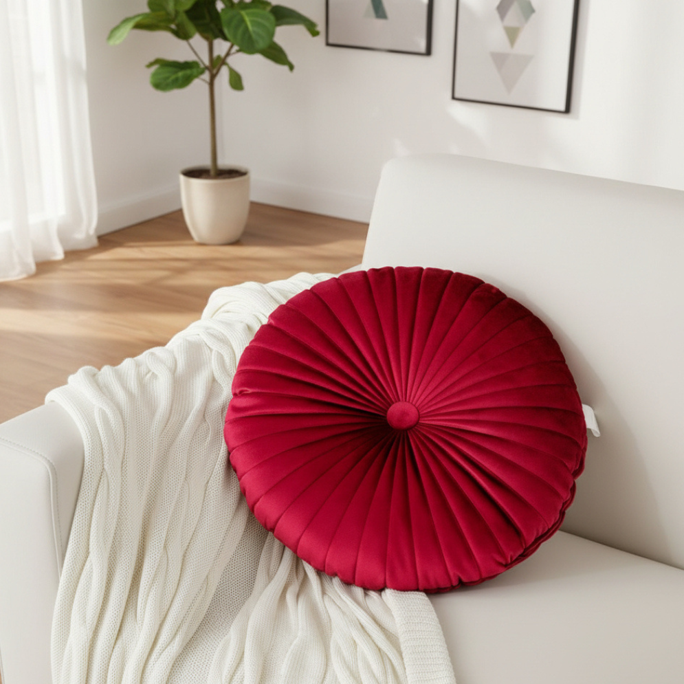 Round Velvet Cushion Velvet Upholstery Satin Red