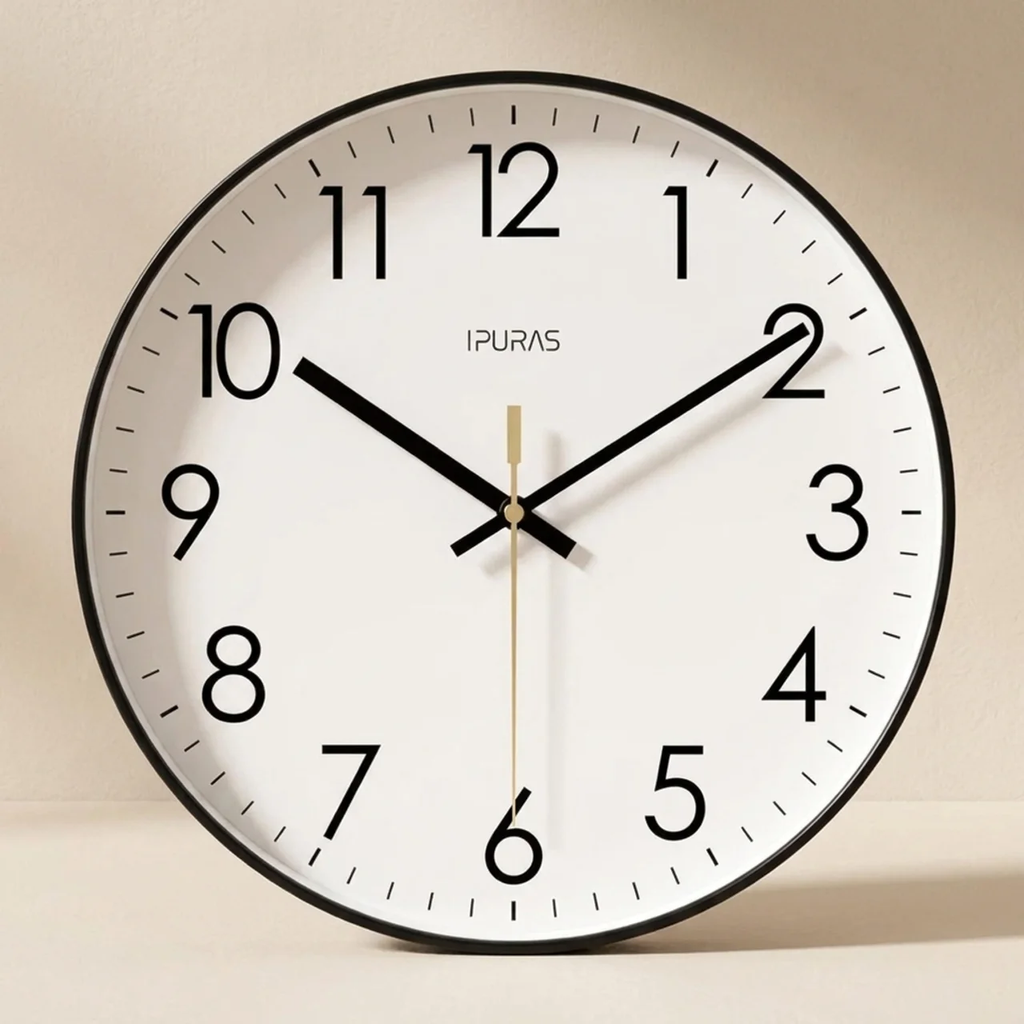 Nordic Wall Clock Silent Quartz Movement Minimalist Glass ABS Battery Powered
