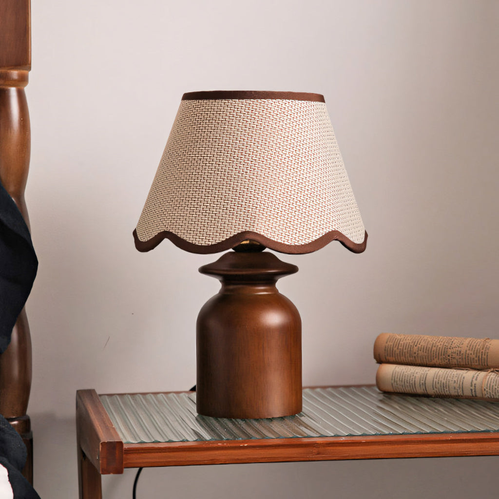 Rowan Scalloped Linen & Walnut Table Lamp