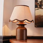 Rowan Scalloped Linen & Walnut Table Lamp