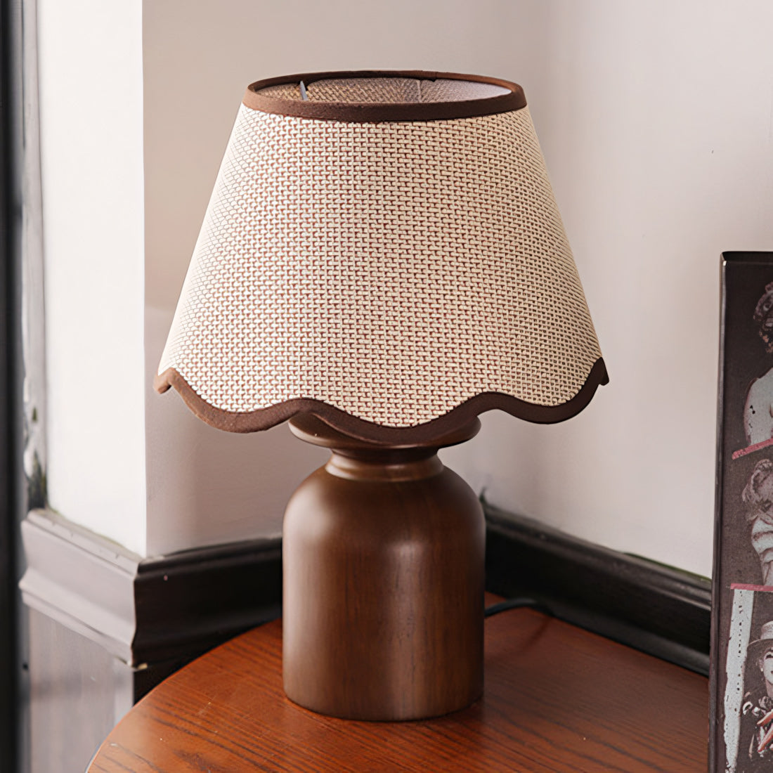 Rowan Scalloped Linen & Walnut Table Lamp