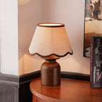 Rowan Scalloped Linen & Walnut Table Lamp