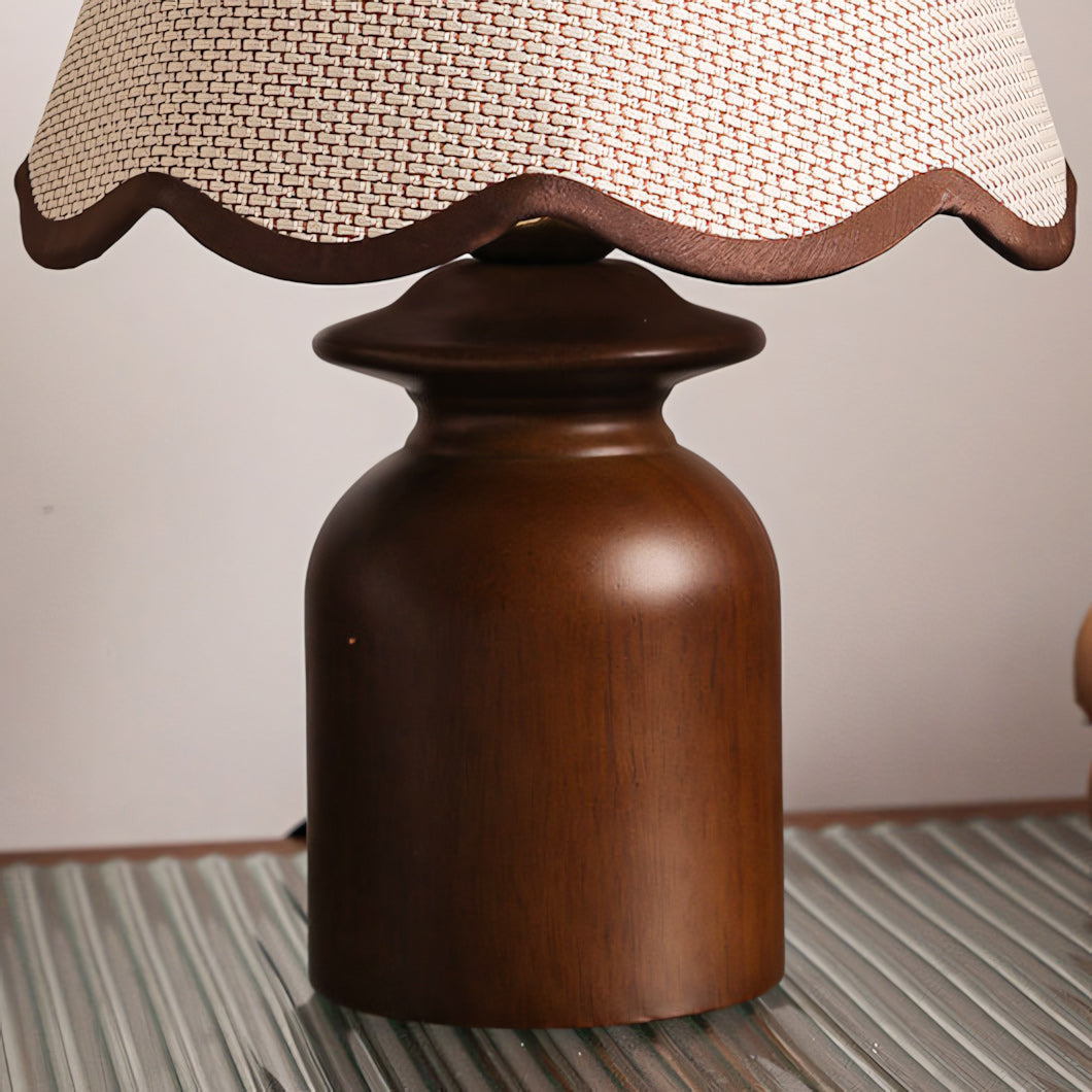 Rowan Scalloped Linen & Walnut Table Lamp