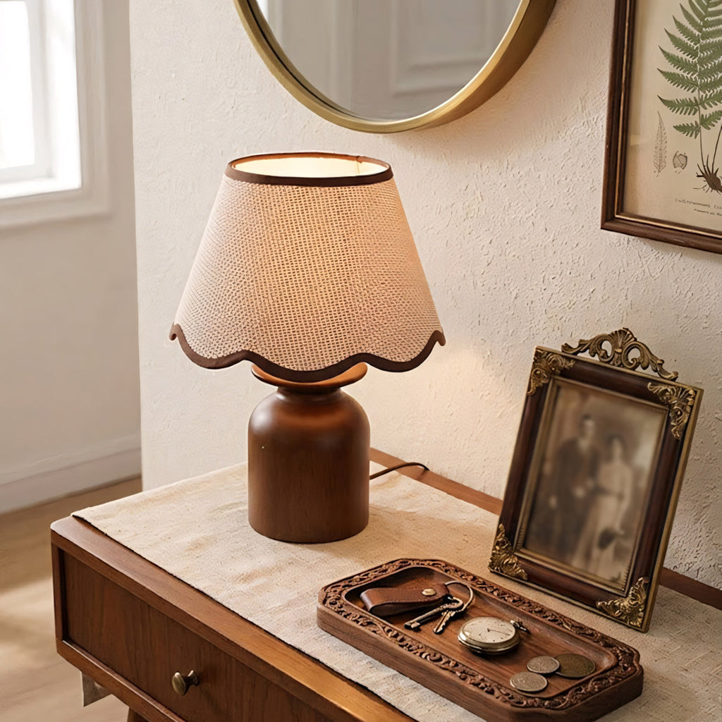 Rowan Scalloped Linen & Walnut Table Lamp