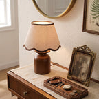 Rowan Scalloped Linen & Walnut Table Lamp