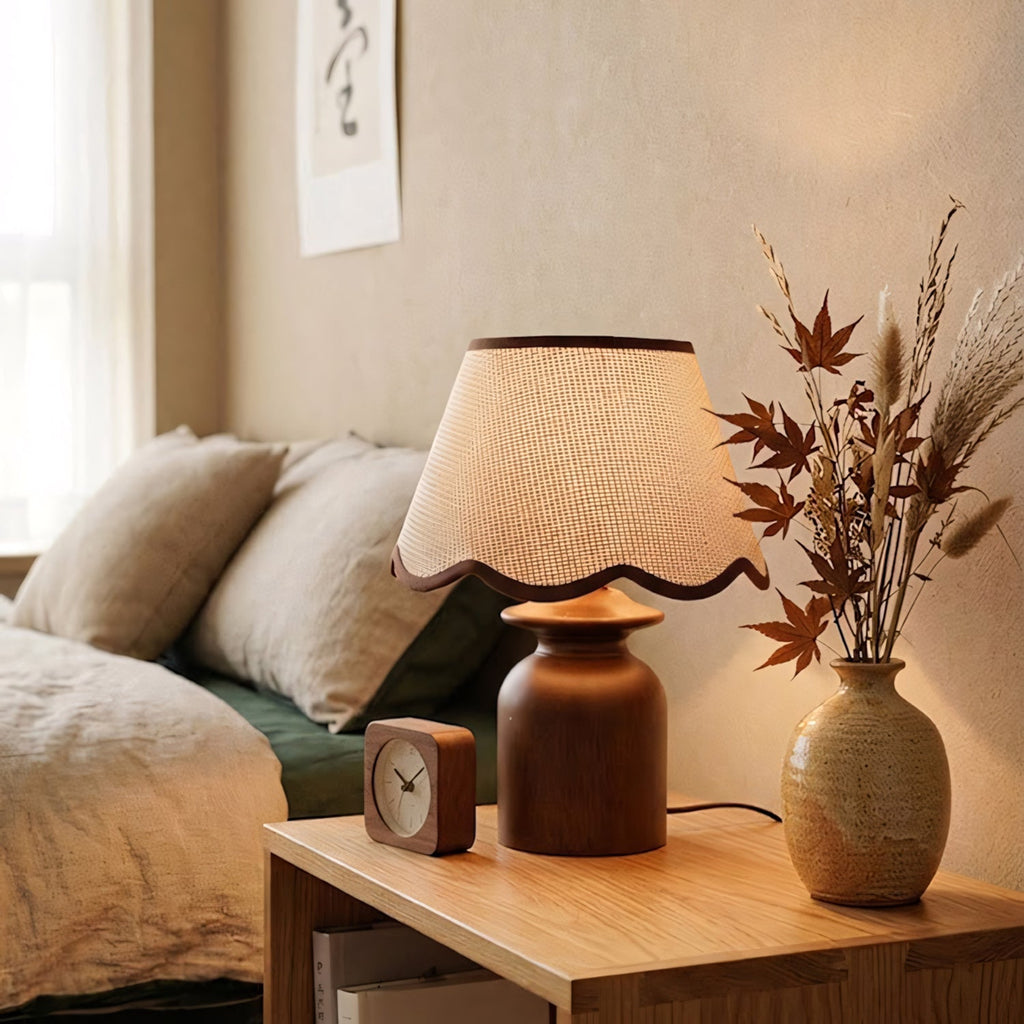 Rowan Scalloped Linen & Walnut Table Lamp