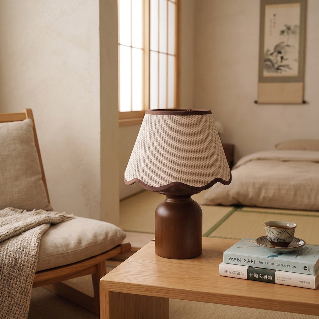 Rowan Scalloped Linen & Walnut Table Lamp
