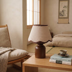 Rowan Scalloped Linen & Walnut Table Lamp