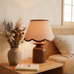 Rowan Scalloped Linen & Walnut Table Lamp