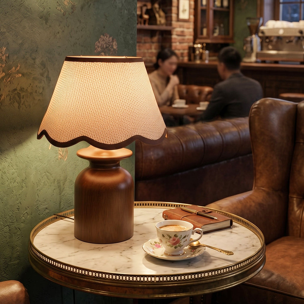 Rowan Scalloped Linen & Walnut Table Lamp