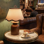 Rowan Scalloped Linen & Walnut Table Lamp