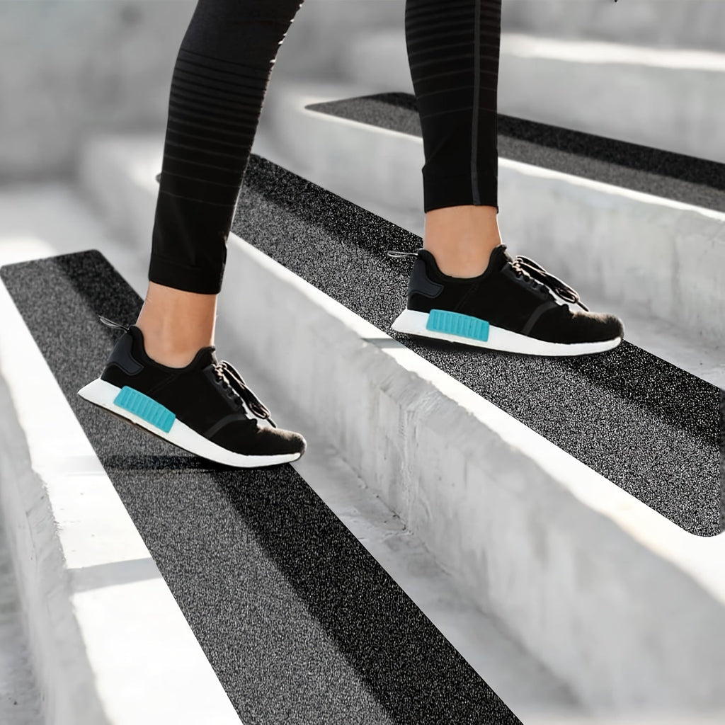 Rubber Stair Tread Strips 80 Grit Anti Slip Surface Pre Cut Design 6 Pack Indoor Outdoor