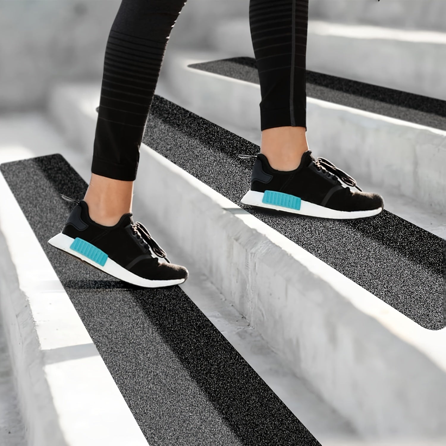 Rubber Stair Tread Strips 80 Grit Anti Slip Surface Pre Cut Design 6 Pack Indoor Outdoor
