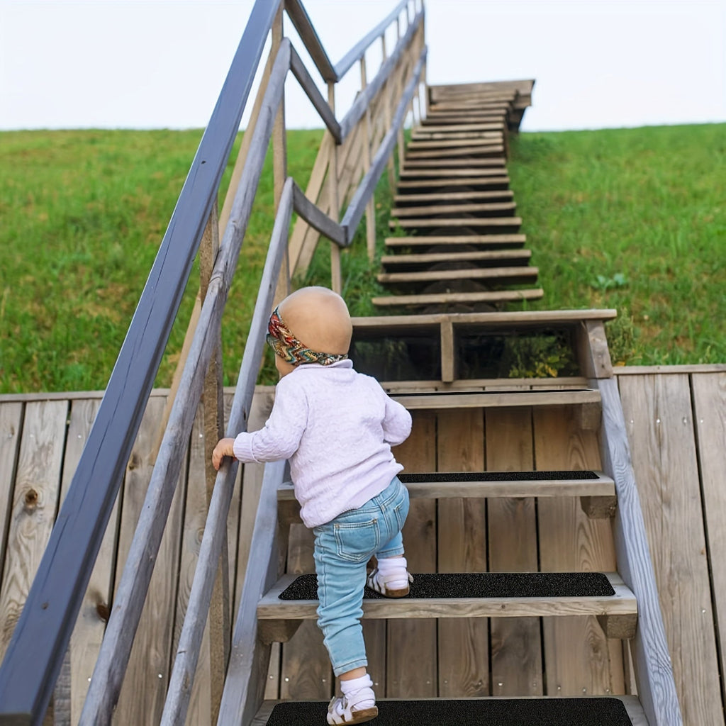 Rubber Stair Tread Strips 80 Grit Anti Slip Surface Pre Cut Design 6 Pack Indoor Outdoor