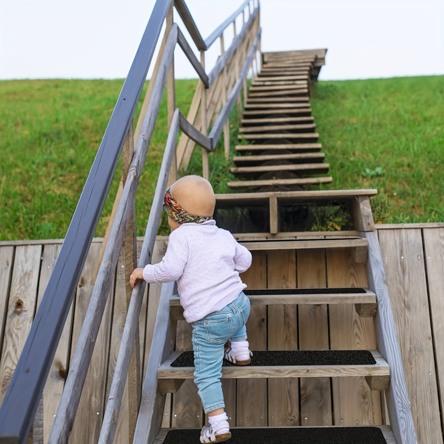 Rubber Stair Tread Strips 80 Grit Anti Slip Surface Pre Cut Design 6 Pack Indoor Outdoor
