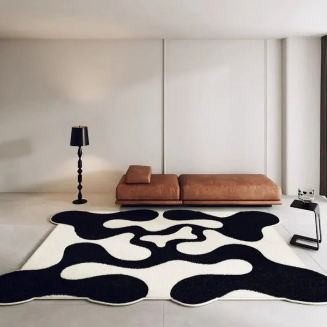 Rug Black and White Washable 60x90cm or 80x120cm Non Slip Backing