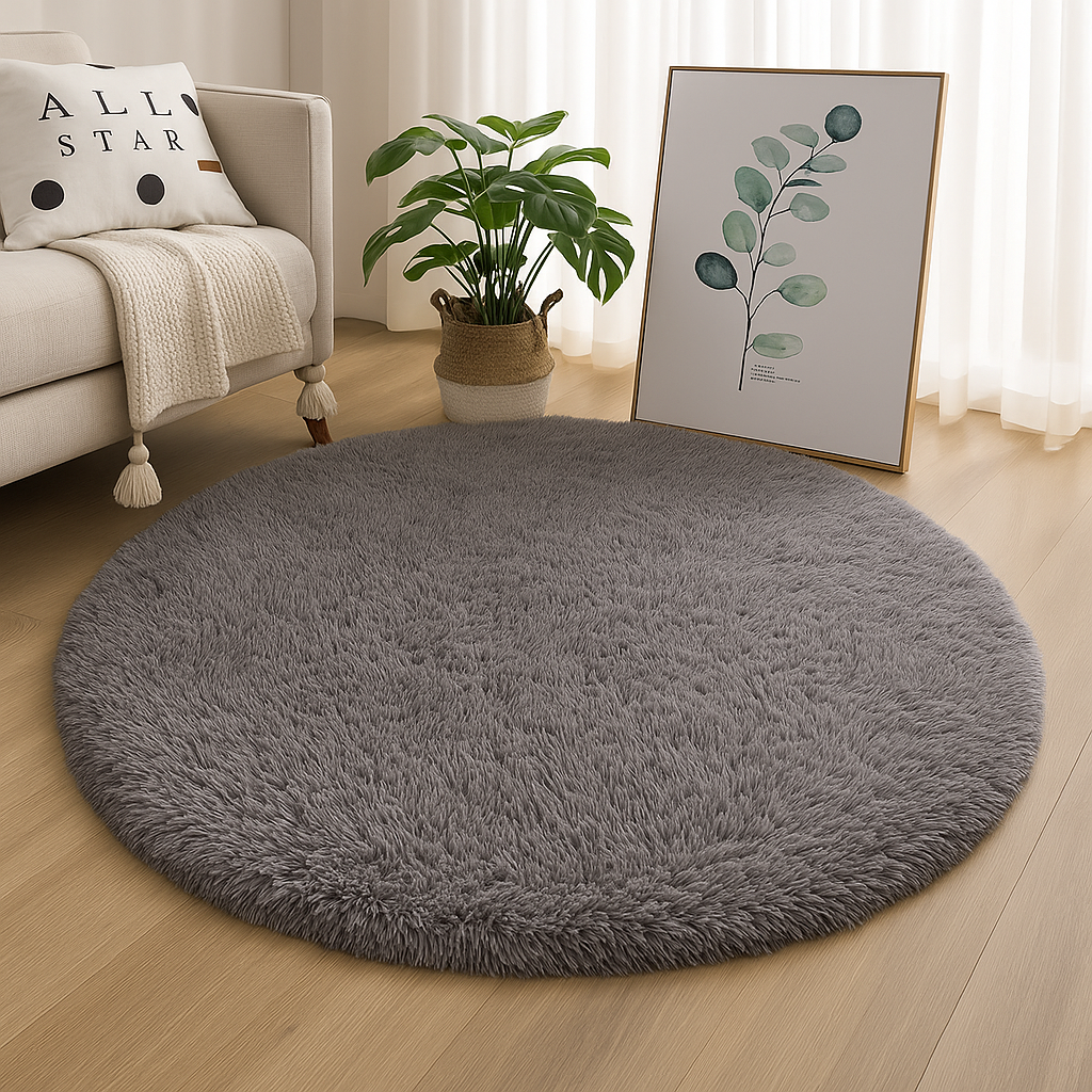 Round Floor Rug Silk Wool Blend Neutral Tones Textured Surface Multiple Sizes