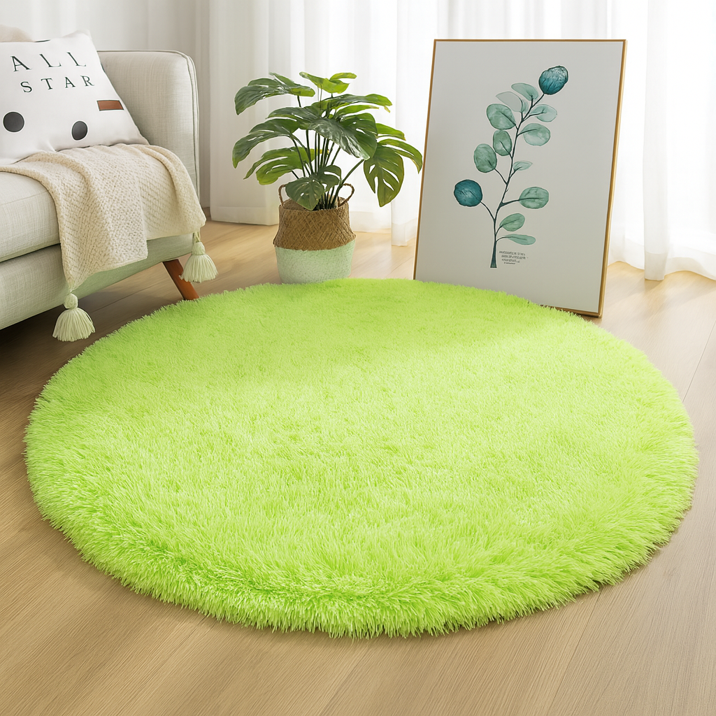 Round Floor Rug Silk Wool Blend Neutral Tones Textured Surface Multiple Sizes