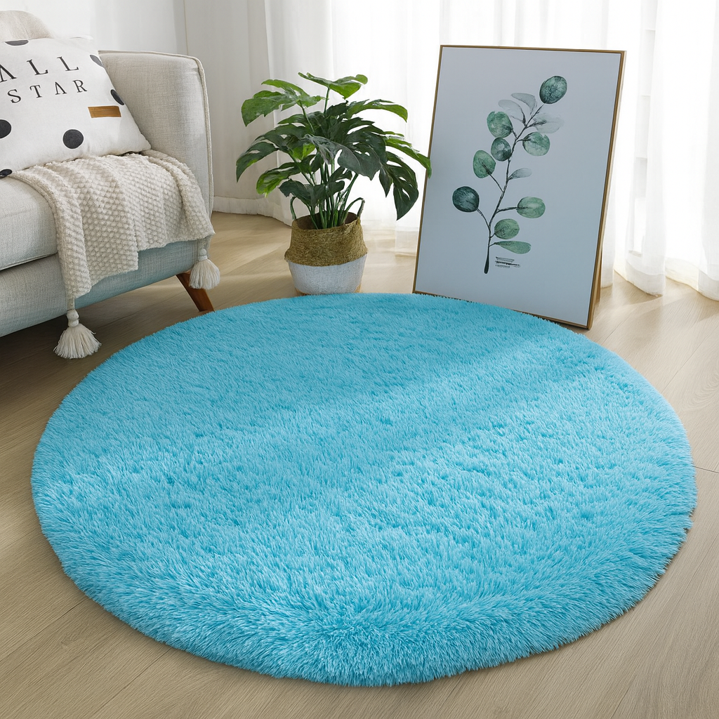 Round Floor Rug Silk Wool Blend Neutral Tones Textured Surface Multiple Sizes