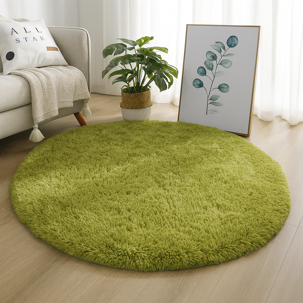 Round Floor Rug Silk Wool Blend Neutral Tones Textured Surface Multiple Sizes