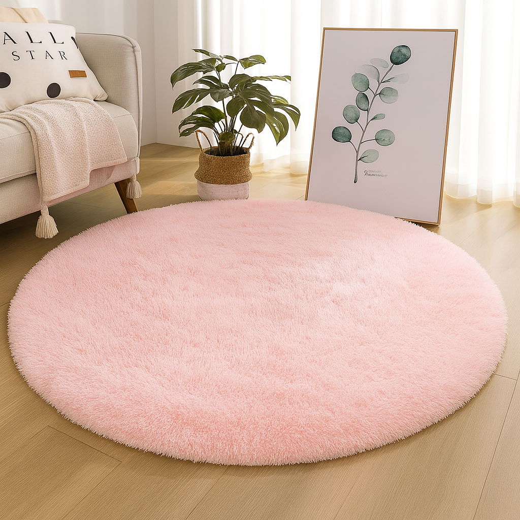Round Floor Rug Silk Wool Blend Neutral Tones Textured Surface Multiple Sizes