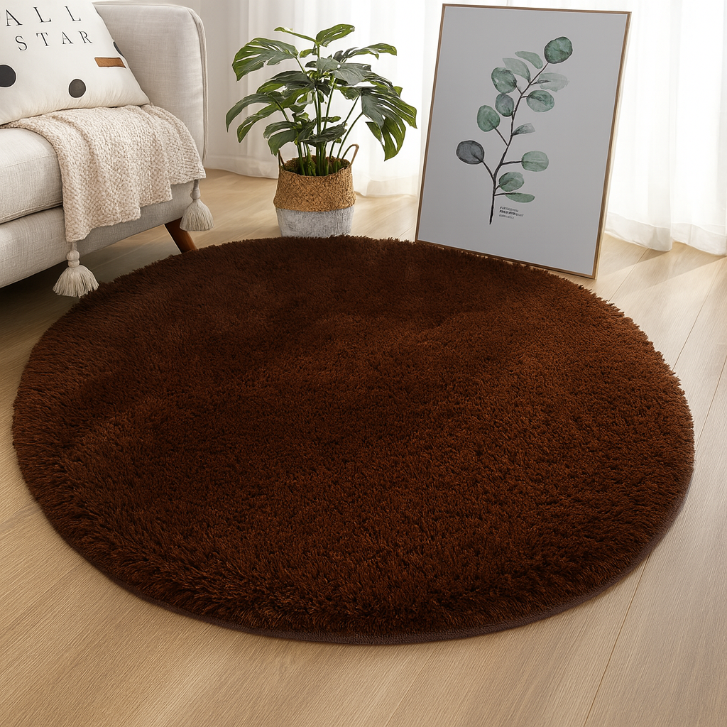 Round Floor Rug Silk Wool Blend Neutral Tones Textured Surface Multiple Sizes