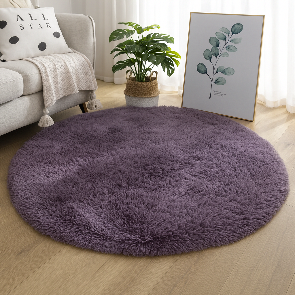 Round Floor Rug Silk Wool Blend Neutral Tones Textured Surface Multiple Sizes