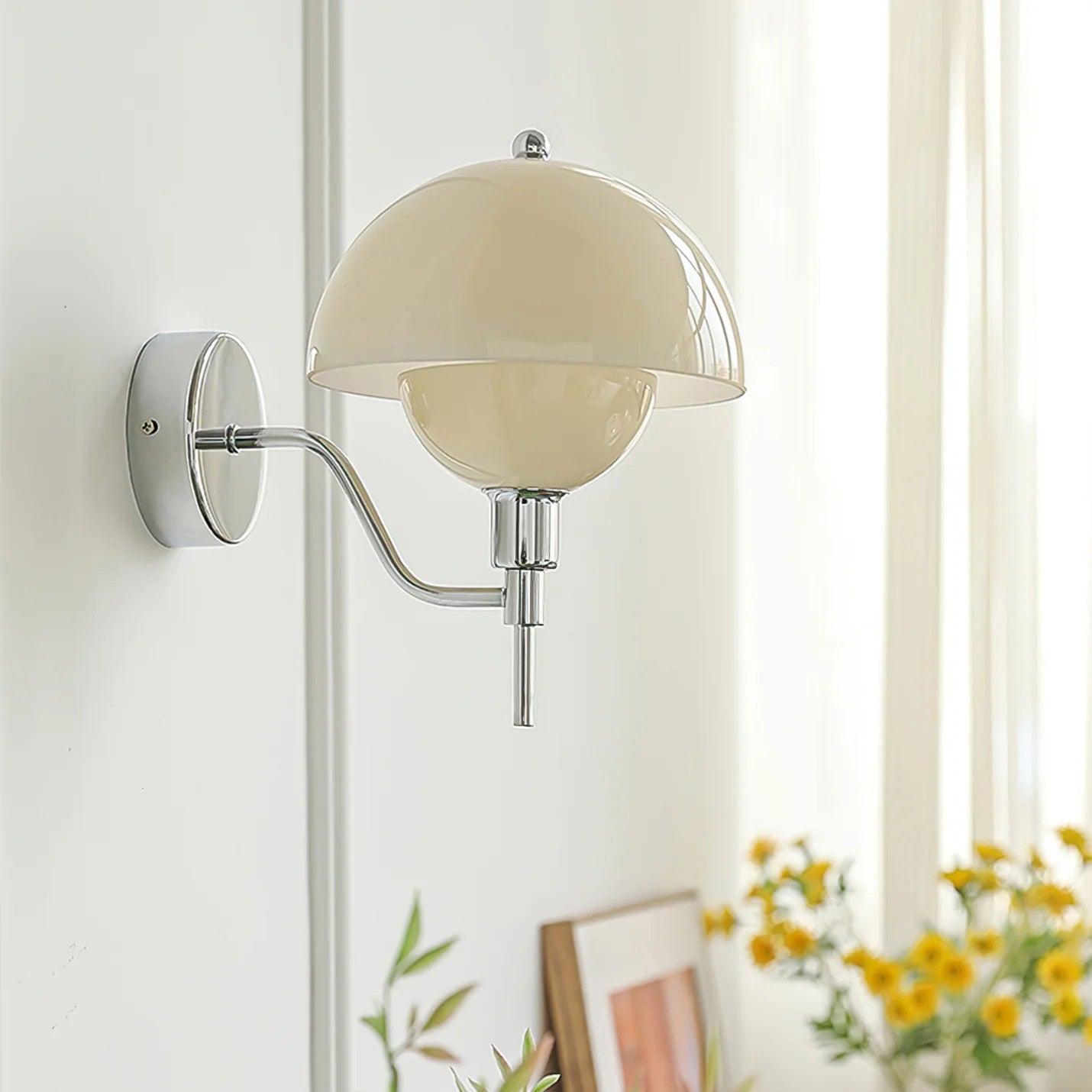 Ruhi Glass Orb Curved-Arm Wall Lamp