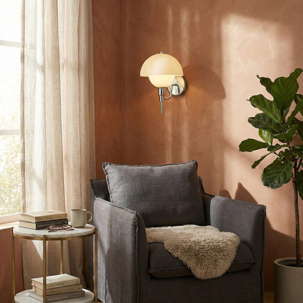 Ruhi Glass Orb Curved-Arm Wall Lamp