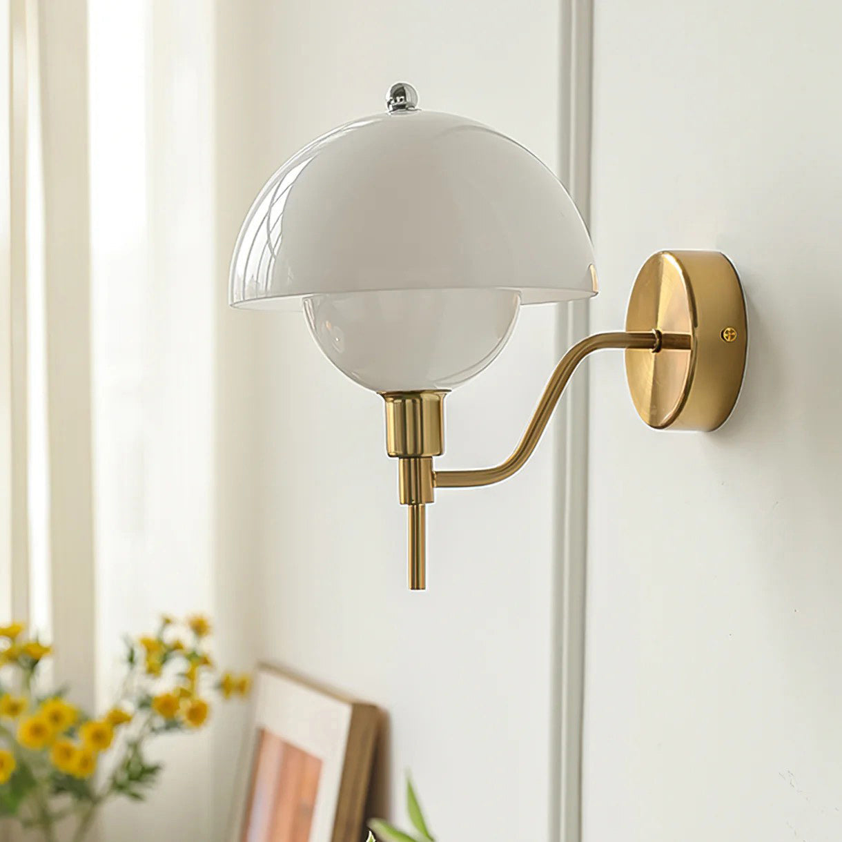 Ruhi Glass Orb Curved-Arm Wall Lamp