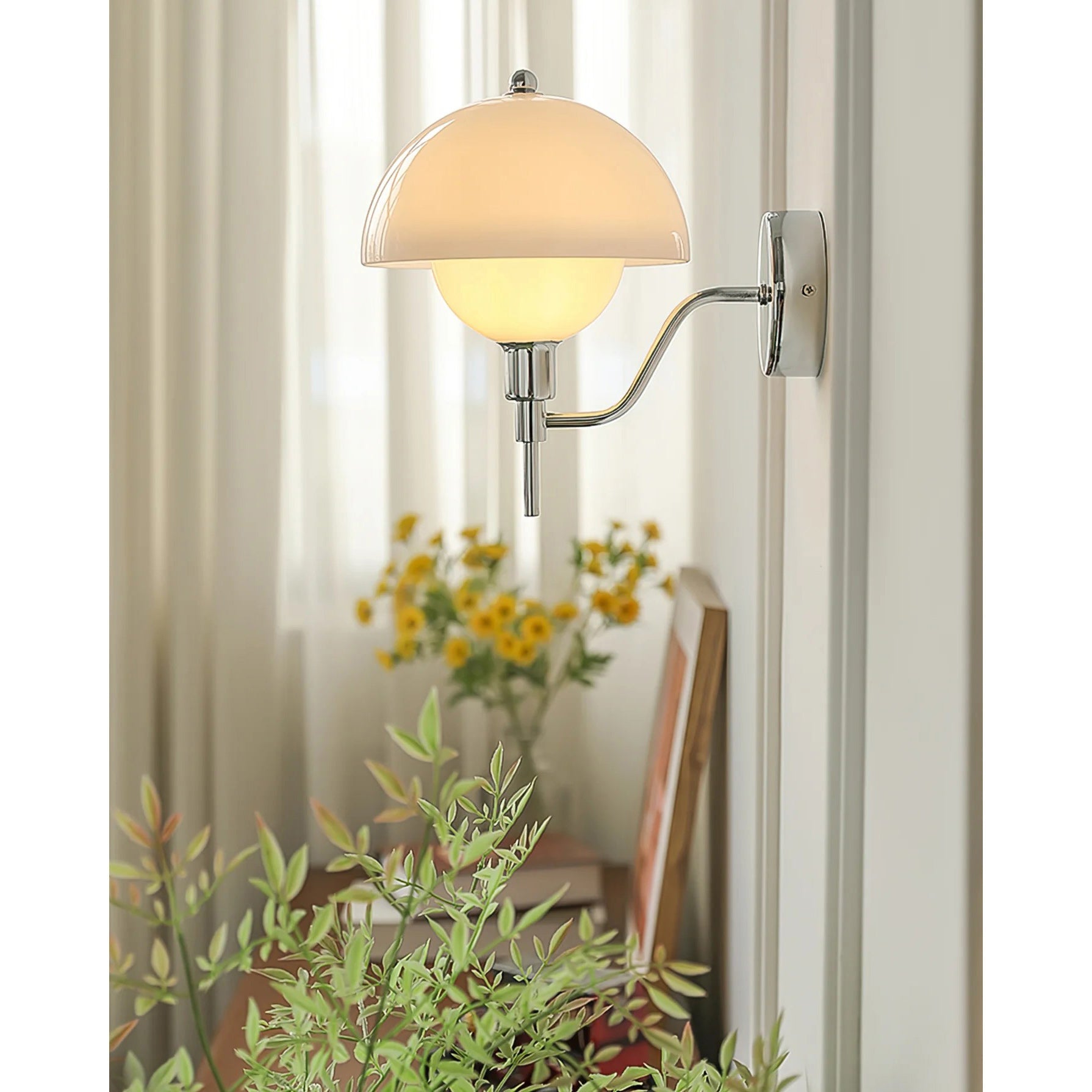 Ruhi Glass Orb Curved-Arm Wall Lamp