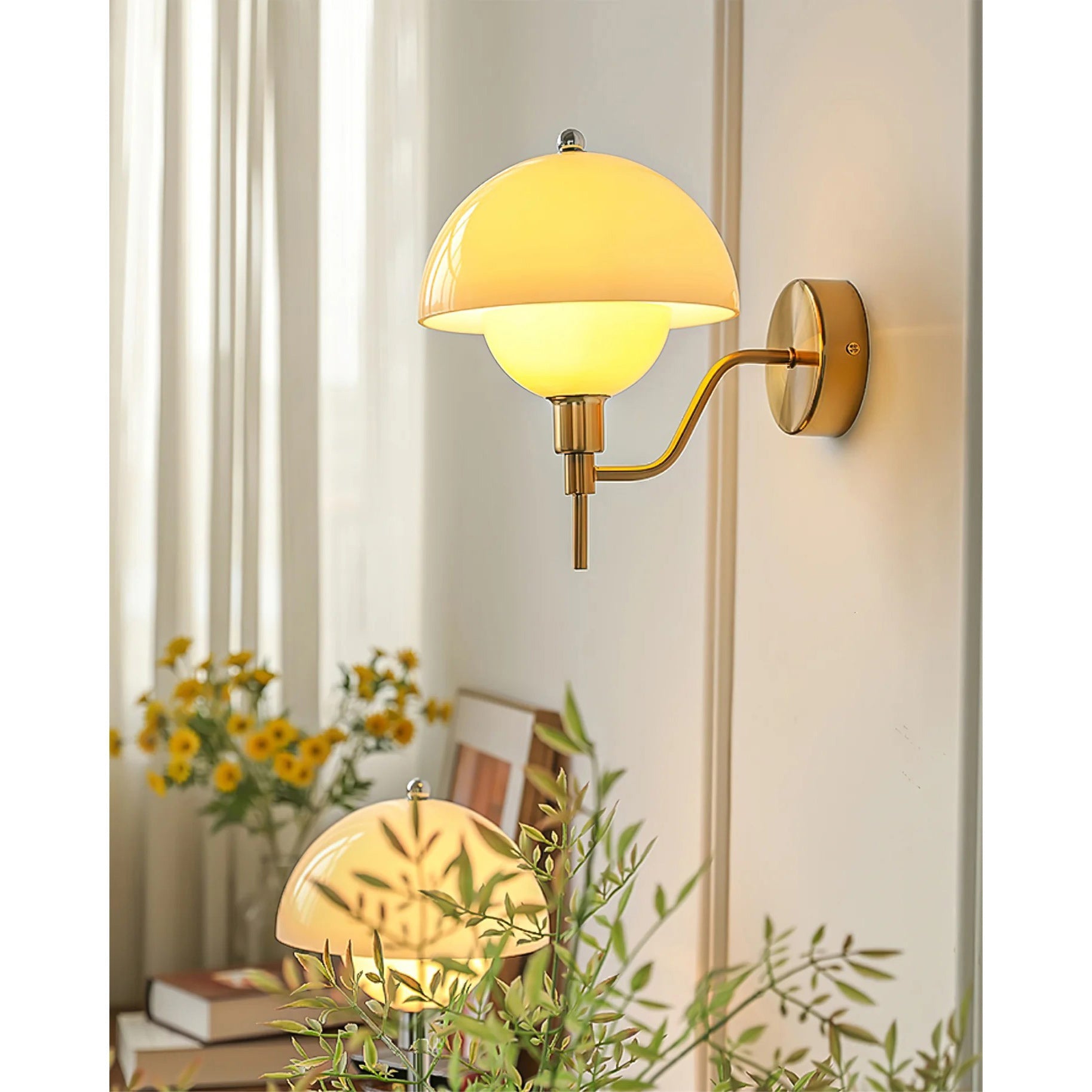 Ruhi Glass Orb Curved-Arm Wall Lamp
